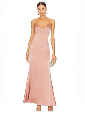 Alice + Olivia Blush Satin Spaghetti-Strap Maxi Dress